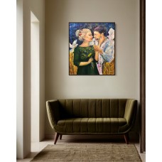 Ukrainian couple in love, original, oil on canvas 105*120 cm, modern Ukrainian art - artist Marіna Stognieva